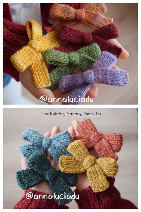 Cute and Easy Hair Bow Knitting Patterns: Free and Paid Knitted Keyring Free Pattern, Free Small Knitting Patterns, Cute Small Knitting Projects, Short Knitting Projects, Bookmark Knitting Pattern Free, Knitted Bow Pattern, Disney Knitting Patterns Free, Knit Hair Bow Free Pattern, Small Easy Knitting Projects