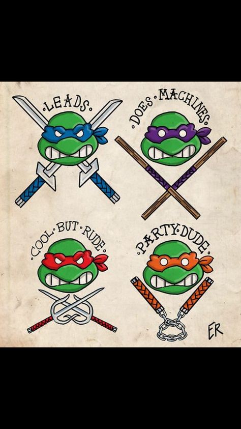 TMNT tattoo Idea Ninja Turtles Tattoo, Turtles Tattoo, Ninja Turtle Tattoos, Ninja Tattoo, Raphael Ninja Turtle, Ninja Turtle Party, Teenage Mutant Ninja Turtles Art, Ninja Turtles Artwork, Turtle Party