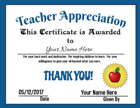 Appreciation Certificate Templates, Sample Certificate Of Recognition, Free Printable Certificate Templates, About Teachers, Appreciation Certificate, Free Printable Certificates, Teacher Awards, Free Certificate Templates, Teachers Appreciation