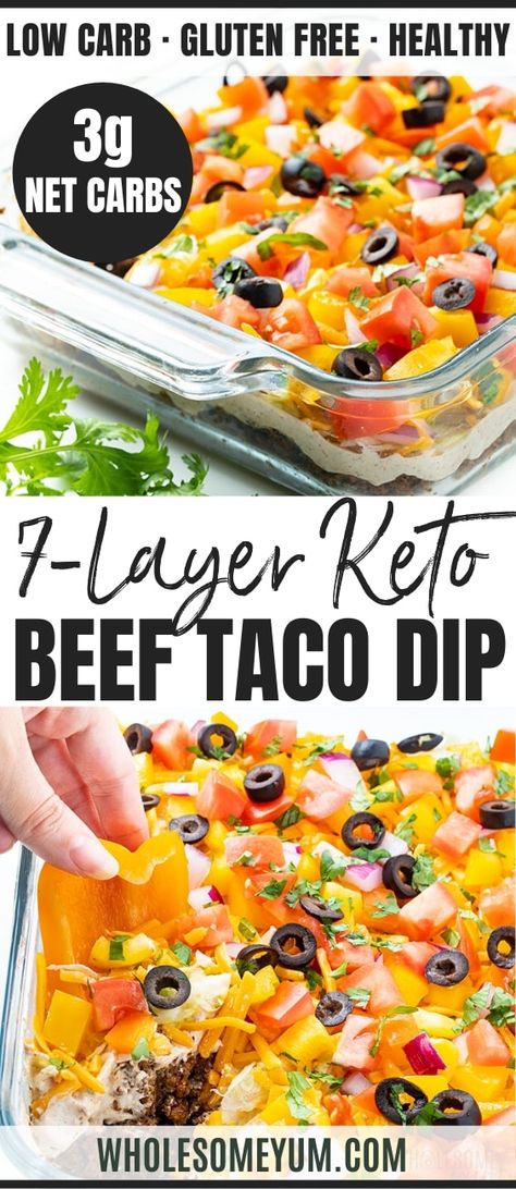 Keto Taco Dip, Beef Taco Dip, Taco Dip With Meat, Low Carb Taco Seasoning, 7 Layer Taco Dip, Layered Taco, Taco Dip Recipe, Layered Taco Dip, Healthy Mexican Recipes