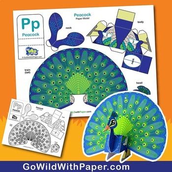 Peacock Craft Activity | 3D Paper Model by Go Wild with Paper | TPT Papercraft Animals, Realistic Paper Flowers, Paper Animal Crafts, Ideas For Party Decorations, Printable Craft Templates, Paper Flower Diy, Peacock Crafts, Animals Craft, Peacock Party