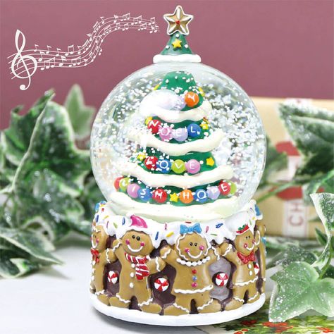 christmas tree and gingerbread man musical snowglobe by lisa angel homeware and gifts | notonthehighstreet.com Snow Globe For Kids, Christmas Snowglobe, Gingerbread Design, Snow Globe Crafts, Globe Crafts, All Things Gingerbread, Christmas Globes, Musical Snow Globes, I Love Snow