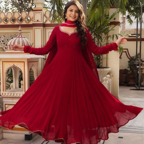 Beautiful Designer Anarkali Suit on Faux Georgette fabric ❤️✨ Order now 🛍️ #anarkalisuits #anarkalidresses #EthnicWear #traditionalwear #womenclothing #womenshop #onlineshopping #womenstyle Design For Anarkali Suits, Anarkali Suit For Women, Anarkali Patterns Design, Anarkali Suit Pattern, Umbrella Cut Anarkali Dress Patterns, Maroon Anarkali, Red Anarkali Suits, Long Anarkali Dress, Anarkali Patterns