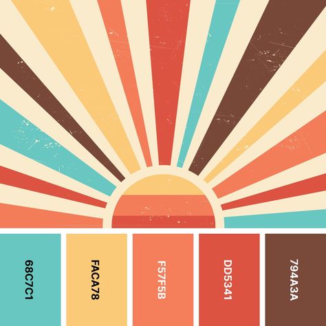 31 Retro Color Palettes for Throwback Designs - Color Meanings Freedom Color Palette, Vibrant Summer Color Palette, Retro Colour Pallete, Retro Vintage Color Palette, Vintage Beach Color Palette, 70’s Color Palette, Retro Color Palettes, Retro Color Palette 1980s, 80s Colour Palette