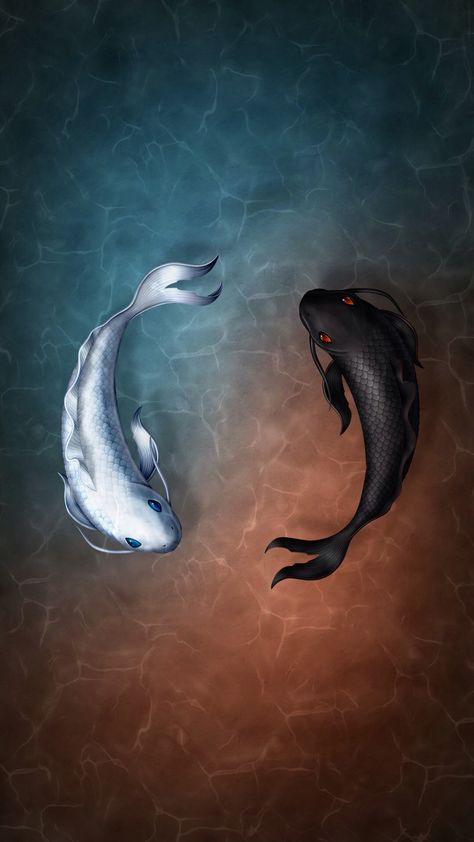 #yinYang #positive #wallpaper Pisces Wallpaper Aesthetic, Pisces Wallpaper, Koi Wallpaper, Yin Yang Koi, Avatar Legend Of Aang, Yin Yang Art, Avatar The Last Airbender Art, Fish Wallpaper, Japon Illustration