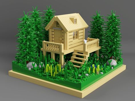 Small Forest House, Lego Forest, Lego Tree House, Lego Vignette, Lego Tree, Lego House Ideas, Lego Houses, Lego Decorations, Lego Furniture