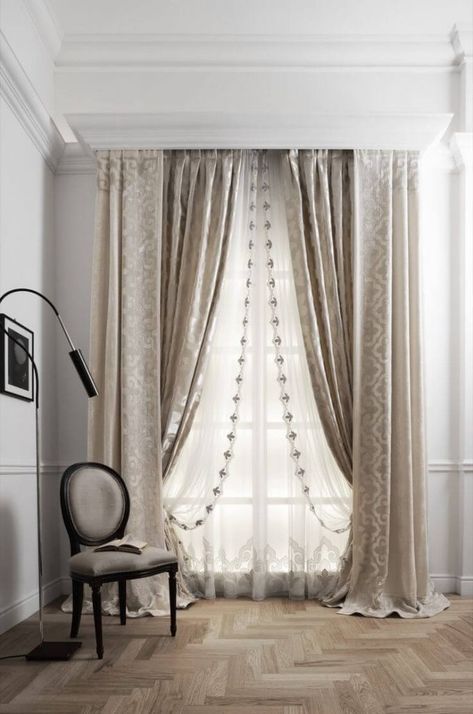 How to Hang Double Curtain Rods - Curtains Up Blog | Kwik-Hang Curtains Living Room Modern, Classic Curtains, Layered Curtains, Curtain Styles, Plain Curtains, Double Rod Curtains, Luxury Curtains, Double Curtains, Elegant Curtains