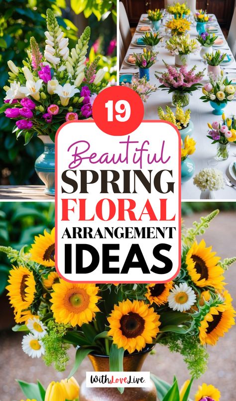 Freshen up your space with these gorgeous spring floral arrangement ideas! 🌼🌿 From bright centerpieces to elegant bouquets, these ideas will add the perfect pop of color. Perfect for any occasion! Save this pin for your next floral design inspiration! 📌💐 Spring Time Floral Arrangements, Colorful Floral Table Arrangements, April Flower Arrangements, Large Spring Floral Arrangements, Filler Flowers For Arrangements, Faux Floral Arrangements Diy, Spring Flower Centerpieces, Floral Arrangements Diy Centerpieces, Orange Floral Arrangements