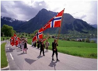 Syttende Mai - It celebrates the day in 1814 when Norway adopted its Constitution and declared its independence from Denmark. It was then forced into a Union with Sweden for a hundred years before gaining its complete independence. Norway