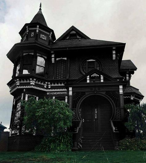 adorable black witch house! Exterior, Travel, Victorian House, Victorian Style, Big Ben, A Black, Black And White, House Styles, Building