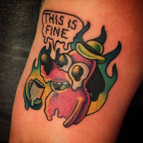 This Is Fine Dog Tattoo, Dark Dog Tattoo, Scary Dog Tattoo, Silly Dog Tattoo, Goth Dog Tattoo, This Is Fine Dog, Dog Tattoo, Skull Tattoo, Pins