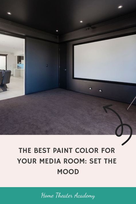 A dark-painted media room with a large screen, promoting the best paint color for home theaters. Basement Movie Room Paint Colors, Home Theatre Paint Colors, Home Theater Room Colors, Movie Room Wall Color, Movie Room Paint Colors Home Theaters, Home Theater Colors, Movie Room Color Ideas, Theater Room Colors, Theatre Room Paint Colors