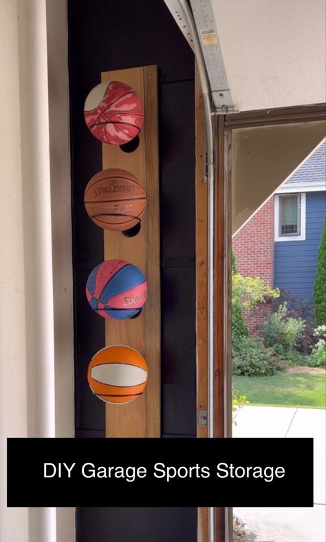 Indoor Ball Storage, Wall Ball Holder, Soccer Ball Storage, Ball Stand Diy, Ball Storage Garage Diy, Ball Storage Ideas, Sport Equipment Storage, Storage For Balls, Sports Ball Storage