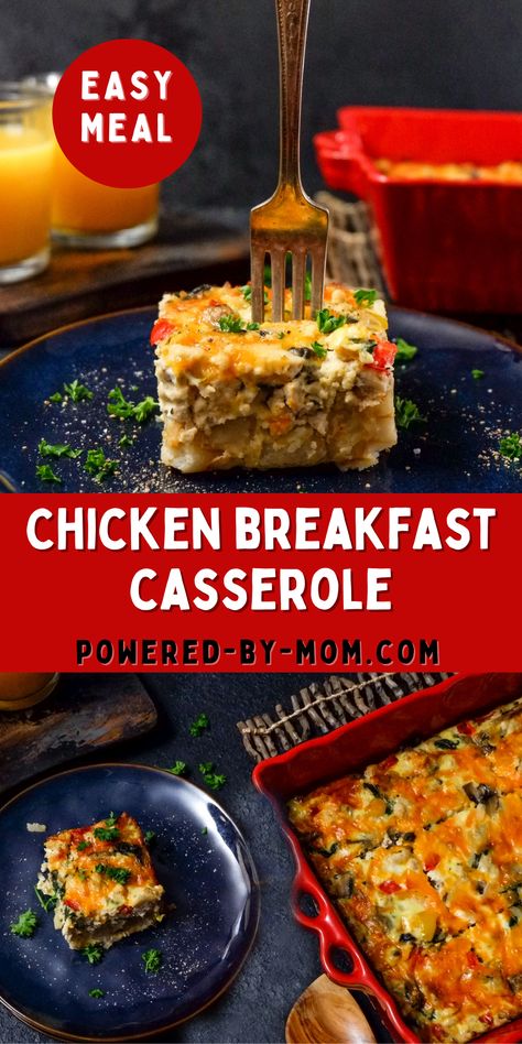 Chicken for breakfast? Heck yes! This easy Chicken Breakfast Casserole is a hearty meal with ground chicken, creamy egg base, diced hashbrowns, bacon, cheese and veggies. It's the perfect breakfast casserole any day. Get the recipe now! Chicken Breakfast Casserole, Chicken For Breakfast, Chicken Breakfast Recipes, Breakfast Casserole Recipe, Hashbrown Breakfast Casserole, Chicken Breakfast, Ground Chicken Recipes, Hearty Meal, Breakfast Recipes Casserole