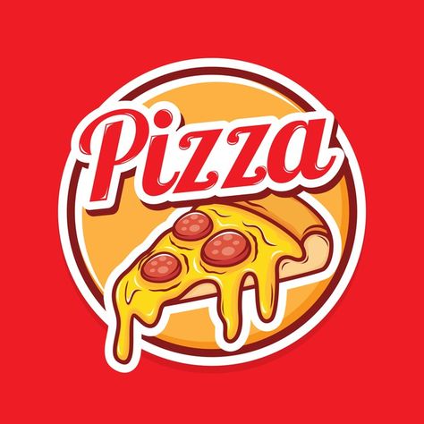 Pizza logo design | Premium Vector #Freepik #vector Pizza Logo Design Ideas, Pizza Logo Design, Freelance Copywriter, Pizza Cartoon, Pizza Vector, Pizza Poster, Pizza Company, Pizza Logo, Pizza Art