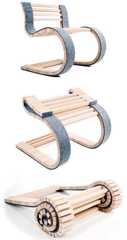 Wow what a gorgeous chair and brilliant setup. I'm wondering how much weight it can withstand! ❤️ -- www.petsyproducts.com Folding Furniture, Diy Cat, Creative Furniture, Storage Diy, Beautiful Chair, University Student, Cool Chairs, Diy Patio, Wooden Chair