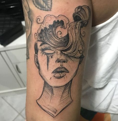 Black Aquarius Woman Tattoo, Aquarius Zodiac Tattoo For Women, Cool Aquarius Tattoo, Aquarius Sleeve Tattoo Women, Aquarius Tattoos Ideas, Witchy Aquarius Tattoo, Aquarius Themed Tattoos, Aquarius Tattoos Men, Dark Aquarius Tattoos