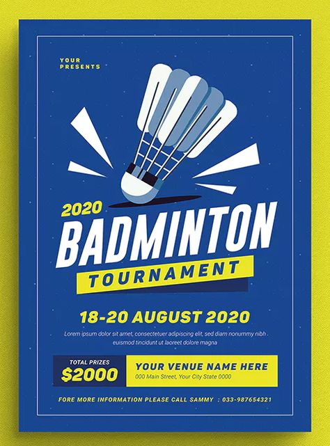 Badminton Tournament Event Flyer Template AI, PSD. Download Events Flyer, Badminton Tournament, Event Poster Template, Sport Poster Design, Event Poster Design, Event Flyer Templates, Sports Graphic Design, Design Event, Event Flyers