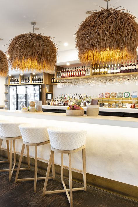 Restaurant & bar design by Ky Drury. Interior design. Beach bar, Byron Bay restaurant. Tulum Beach Club, Commercial Lounge, Boho Restaurant, Uniqwa Collections, Bar Deco, Restaurant Bars, Tulum Beach, Beach Cafe, Design Building