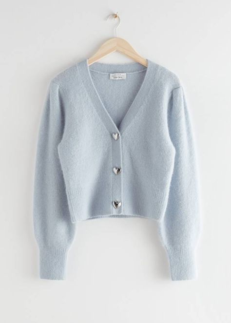 30 Chic Finds From the & Other Stories Summer Sale | Who What Wear Light Blue Cardigan, Long Sleeve Knitted Cardigan, Heart Button, Pretty Blouses, Blue Cardigan, Cable Knit Cardigan, Button Cardigan, Wrap Cardigan, Fashion Story