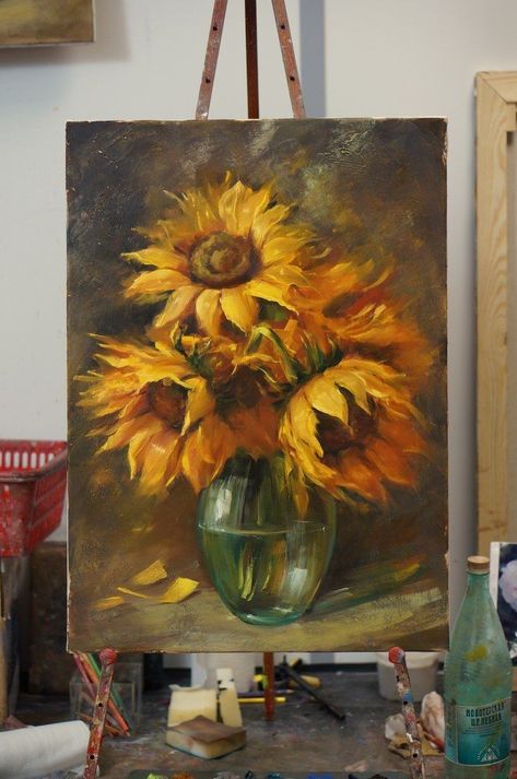 Painting On Canvas For Beginners, Canvas For Beginners, Sunflower Art, Sunflower Painting, Painting Flowers, Acrylic Painting On Canvas, Flower Art Painting, Art Painting Acrylic, Painting Art Projects