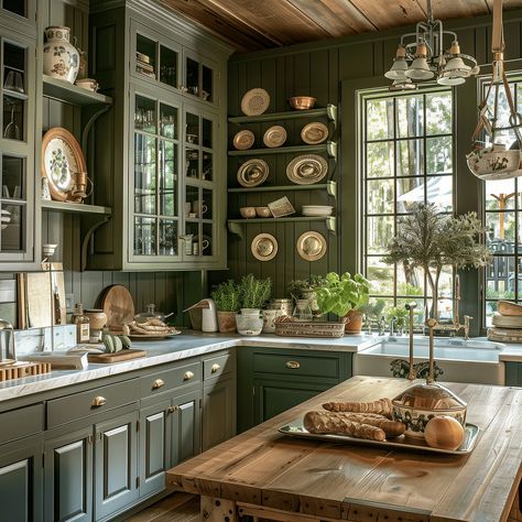 Timeless Southern Charm Cottagecore [Kitchen Concept] Southern Cottagecore, Best Greige Paint, Best Greige, Kitchen Cottagecore, Southern Charm Decor, Cottagecore House, Sage Kitchen, Kitchen Concept, Colonial Home Decor