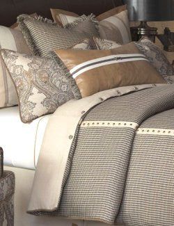 New Bed & Bath - Equine Luxuries Masculine Comforter Sets, King Size Beds Master Bedrooms, Luxurious Bedding Ideas, Lux Bedding, Male Bedrooms, Southwest Cabin, French Bedroom Design, Leather Pillows, Lodge Bedding