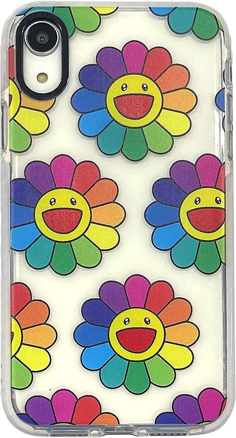 AmazonSmile: KWOLYKIM Colorful Smiley Face Sunflower Floral Flower Pattern for iPhone XR Case Cute Rainbow Sunflowers for iPhone XR 6.1'' Clear TPU Fashion Shockproof Protective Case for Girls Boys : Everything Else Flower With Face Drawing, Rainbow Flower Painting, 90s Pink Aesthetic, Sunflower Smiley Face, Colorful Smiley Face, Flower Smiley Face, Rainbow Sunflower, Smiley Flower, Summer List