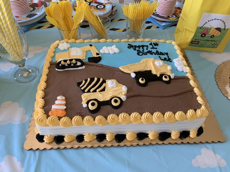 Dump Truck Sheet Cake, Construction First Birthday Cake, Sheet Cake Construction Theme, Construction Birthday Cake Sheet, Construction Sheet Cake For Boys, Construction 2nd Birthday Cake, Construction Theme Sheet Cake, Construction 1st Birthday Cake, 1st Birthday Construction Smash Cake