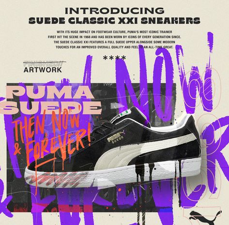 PUMA SUEDE CLASSIC on Behance Graphic Design Posters, Desain Buklet, Visual Communication Design, Desain Editorial, Sports Graphic Design, Typography Poster Design, Puma Suede, Collage Design, Advertising Design