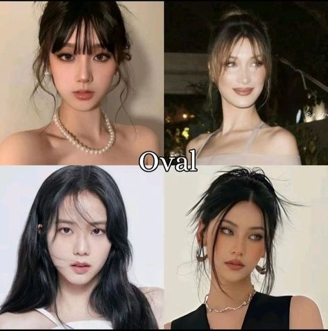 Different face shapes💫. . . . . . #MakeupQuiz #BeautyMatch #GlowUp#Makeup Challenge #GlowUpJourney #celebrity #FacialFeatures #FaceShapeMakeup #faceshape #viral #viral #fyp Hair Bangs For Oval Face, Oval Face Aesthetic, Hair Styles For Oval Shape, Oval Head Hairstyles, Bangs For Oval Face Shape, Makeup For Oval Face Shape, Oval Face Celebrities, Bangs For Oval Face, Hairstyles For Oval Face Shape