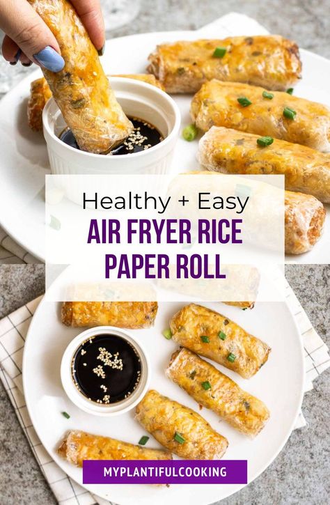 With their crispy texture and flavorful vegetable filling, these air fryer rice paper rolls are sure to please! They’re a much healthier and low-fat choice than the traditional fried rolls. Rice Paper Rolls Low Calorie, Uses For Rice Paper Wrappers, Rice Paper Spring Rolls Air Fryer, Air Fryer Rice Paper Dumplings, Fried Rice Paper Rolls, Fried Rice Paper, Fried Rolls, Air Fryer Rice, Crispy Fried Rice