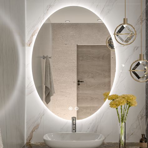 Ivy Bronx Amyla Oval Backlit LED Bathroom Vanity Mirror AntiFog Dimmable Wall Mirror & Reviews | Wayfair Arched Mirror Bathroom Lighting, Vanity With Led Mirror, Arch Mirror Bathroom, Led Wall Mirror, Bathrooms Design, Room Extensions, Backlit Mirror, Arched Mirror, Led Bathroom