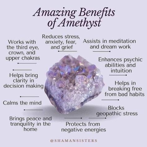 The Amazing benefits of Amethyst 💜 Benefits Of Amethyst, Crystal Meanings Charts, Spiritual Therapy, Witch Things, Crystal Healing Chart, Amethyst Properties, Green Witchcraft, Sage Smudging, Healing Spells