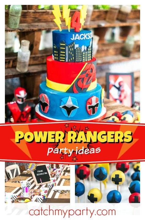 Power Rangers Birthday Party, Power Rangers Party, Power Rangers Birthday Cake, Power Rangers Theme, Power Rangers Birthday, Festa Power Rangers, Power Ranger Cake, Power Ranger Birthday Party, Power Ranger Party