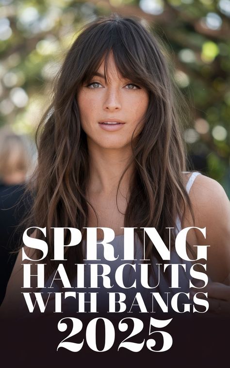 Step into spring with romantic spring haircuts with bangs 2025 🌸✨ Long, flowing layers paired with soft bangs create the ultimate dreamy look. Perfect for a fresh seasonal vibe! 💇‍♀️ Save it now! Bangs Long Hair 2025, Versatile Bangs Haircut, Trending Haircuts With Bangs, Chic Bangs Hairstyle, Face Shapes For Bangs, Different Type Of Bangs For Long Hair, Mom Hairstyles With Bangs, Hair Long Bangs Layers, Bangs For A Long Face