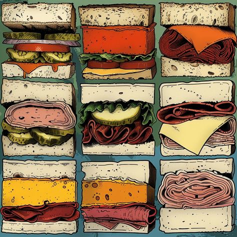 pastrami sandwich Warhol's style #pastramisandwich #andywarhol #midjourney #cooeeman #madewithai Sandwich Poster, Sandwich Art, Vintage Sandwich, Pastrami Sandwich, Food Branding, Andy Warhol, Poster Art, Sandwiches, Design Inspiration