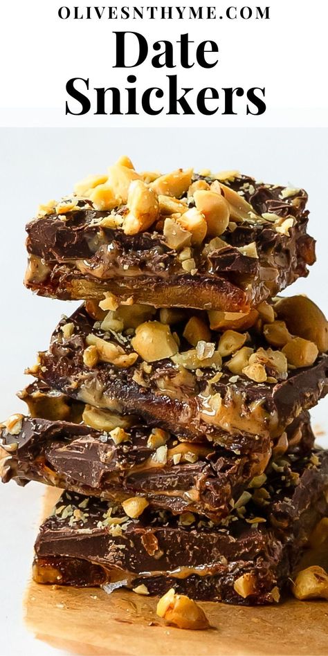 Paleo Snickers Bar, Healthy Chewy Snacks, Homemade Snickers Bars Healthy, Vegan Date Squares, Date And Peanut Butter Recipes, Easy Dates Recipes, Snickers Bar Made With Dates, Date Squares Healthy, Holiday Desserts Healthy