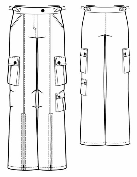 Cargo Pants Pattern, Pants Pattern Free, Celana Kargo, Pants Drawing, Sewing Jeans, Flat Drawings, Fashion Design Template, Pants Sewing, Flat Sketches