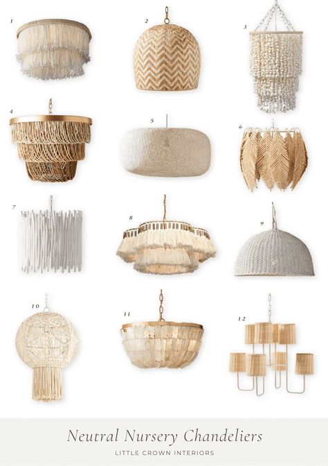 Neutral Chandeliers for the Nursery: Part 2 - Little Crown Interiors Neutral Chandelier, Coastal Nursery Girl, Nursery Light Fixture, Girls Chandelier, Toy Room Storage, Nursery Chandelier, Nursery Design Neutral, Eclectic Nursery, Nursery Interior Design