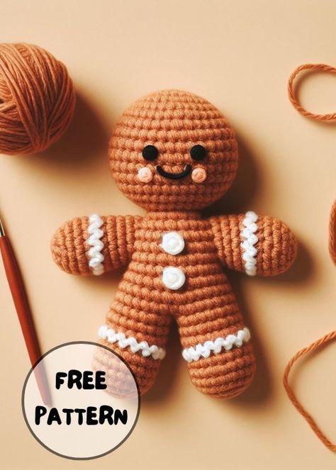 Free Crochet Gingerbread Man Amigurumi Pattern Easy Crochet Gingerbread Man, Crochet Pattern Gingerbread Man, Gingerbread Man Knitting Pattern Free, Knitted Gingerbread Man, Christmas Crocheting Patterns Free, Ginger Bread Man Crochet Free Pattern, Christmas Crochet Gingerbread Man, Amigurumi Gingerbread Man Free Crochet, Crocheted Gingerbread Man Patterns