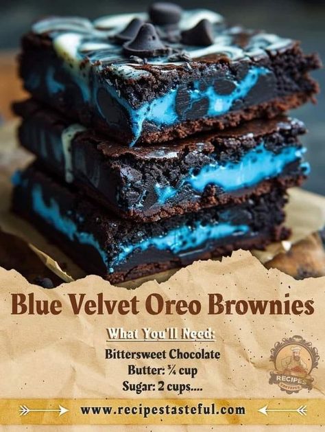 Chef gordon Ramsay recipes | Blue Velvet Oreo Brownies | Facebook Blue Velvet Oreo Brownies, Blue Velvet Brownies Recipe, Blue Velvet Brownies, Blue Brownies, Blue Fudge, Brownies Aesthetic, Blue Foods, Gordon Ramsay Recipes, Oreo Brownies Recipe