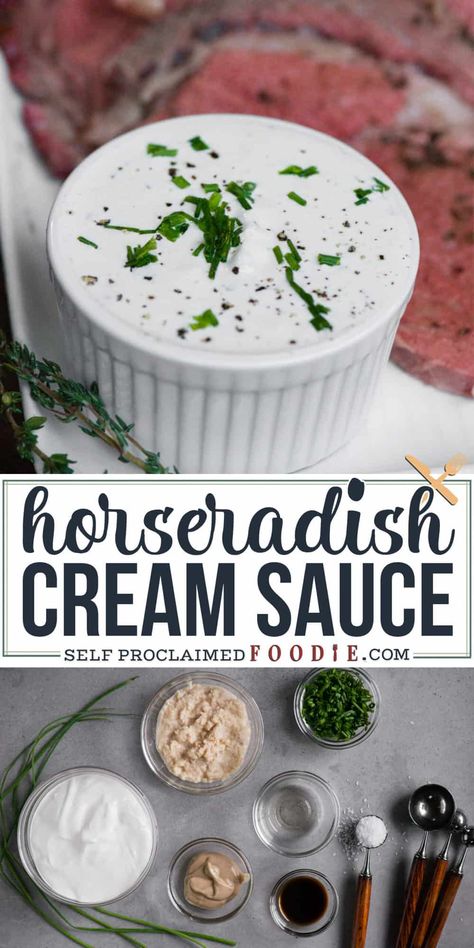 Horseradish cream sauce is the perfect accompaniment to serve alongside prime rib roast. This recipe is incredibly delicious and easy to make. Horseradish sauce keeps well and tastes even better after it has been allowed time for the flavors to meld. It tastes so good, you'll want to also enjoy it on sandwiches, on potatoes, or as a dip! Steak Sandwich Horseradish Sauce, Horseradish Cream Sauce For Prime Rib, Creamy Horseradish Sauce For Prime Rib, Best Horseradish Sauce, Prime Rib Horseradish Sauce, Horseradish Sauce For Prime Rib, Steak Sauces, Prime Rib Sauce, Homemade Horseradish