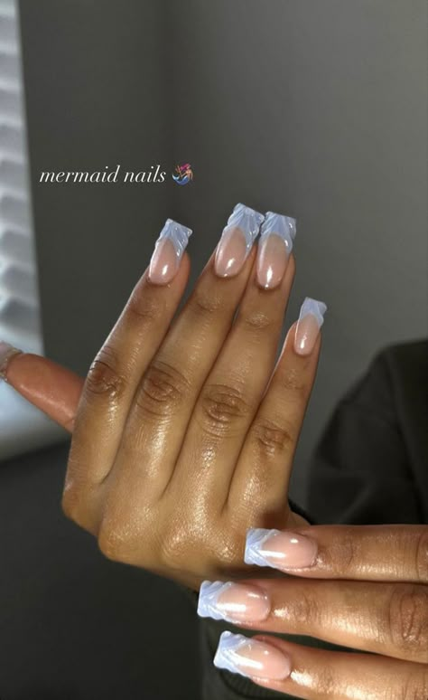 French Tip Mermaid Nails, Mermaid Nails Square, Square Mermaid Nails, Turquoise Acrylic Nails, Acrylic Nail Designs Classy, 4a Natural Hair, Pink Chrome, Mermaid Nails, Baddie Nails