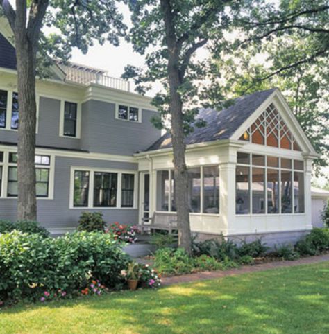 Sunrooms are popular because they support a casual lifestyle and add flexible living space. See how to use sunrooms to add four-season living space while complementing the exterior of your home. http://www.bhg.com/home-improvement/porch/sun-room/sunrooms-ideas-seamless-exterior-additions?page=2 Sunrooms Ideas, Screened Porch Designs, Four Seasons Room, Sunroom Addition, Three Season Room, House Redo, Porch Addition, Building A Porch, Sunroom Decorating