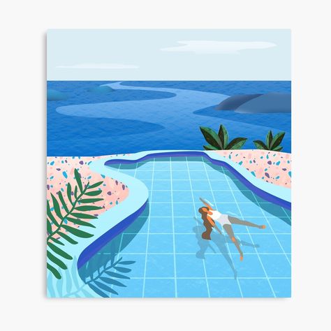 Get my art printed on awesome products. Support me at Redbubble #RBandME: https://www.redbubble.com/i/canvas-print/Girl-at-pool-by-Peya/48921378.5Y5V7?asc=u Swimming Pool Art, Pool Art, Coastal Art Prints, Modern Framed Art, Outdoor Canvas, Small Framed Art, Illustration Wall Art, Unframed Wall Art, Extra Large Wall Art