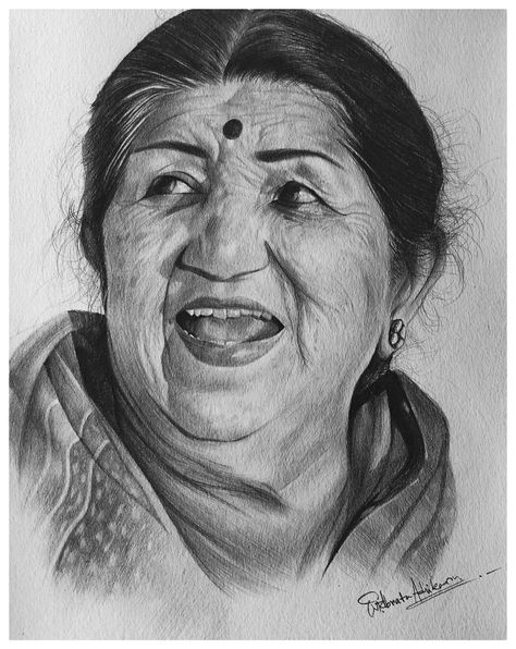 Hey guys! So today I am posting a portrait video. The portrait is of our favorite singer Lata Mangeshkar Ji. I have used graphite pencils on an A4 size 200gsm medium grain paper. Video available on my YouTube channel, Sketches Of Famous People, Lata Mangeshkar Drawing, Lata Mangeshkar Portrait, Lata Mangeshkar Sketch, Indian Celebrity Portraits Drawing, Eyes References, Portraits Reference, Portrait Video, Celebrity Art Drawings