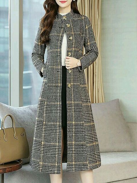 Velvet Jackets Women, Womens Dress Coats, Stand Collar Coat, Long Kurti Designs, Coat Women Fashion, Dresses Ideas, Deep Gray, Winter Outfits For Work, Abaya Fashion