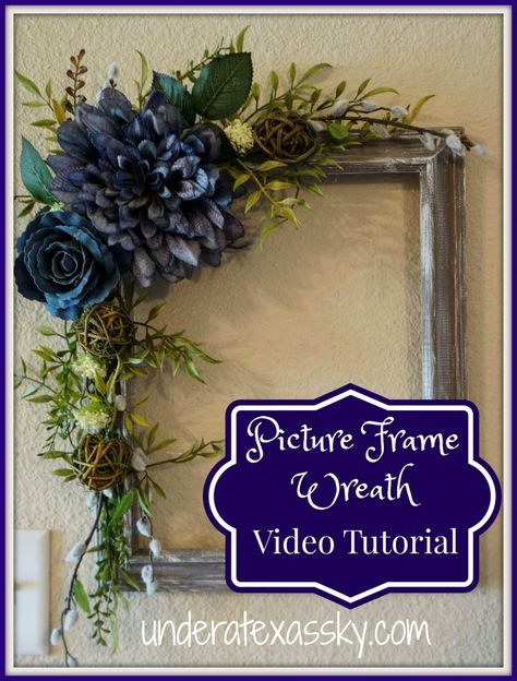 Picture Frame Craft Ideas, Frame Decorating Ideas, Square Wreaths, Frame Wreaths, Frame With Flowers, Picture Frame Wreath, Square Wreath, Picture Frame Crafts, Old Picture Frames