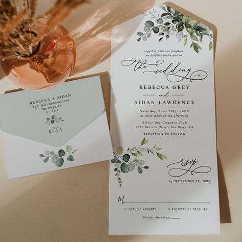 Your year-round oasis for Botanical Invitations! Explore our versatile collection that captures the essence of spring blooms, summer sunshine, and fall foliage.  🌸☀️🍂 #BotanicalSeasonalInvitations #SpringSummerFall #NatureInspired" Wedding Invitations Eucalyptus, All In One Wedding Invitations, Popular Wedding Invitations, Rustic Wedding Invitations, Classy Wedding Invitations, Floral Foliage, Wedding Greenery, Eucalyptus Wedding Invitation, Leaves Watercolor